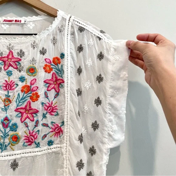 Johnny Was Colorful Floral Eyelet Embroidered Top - Picture 5 of 11